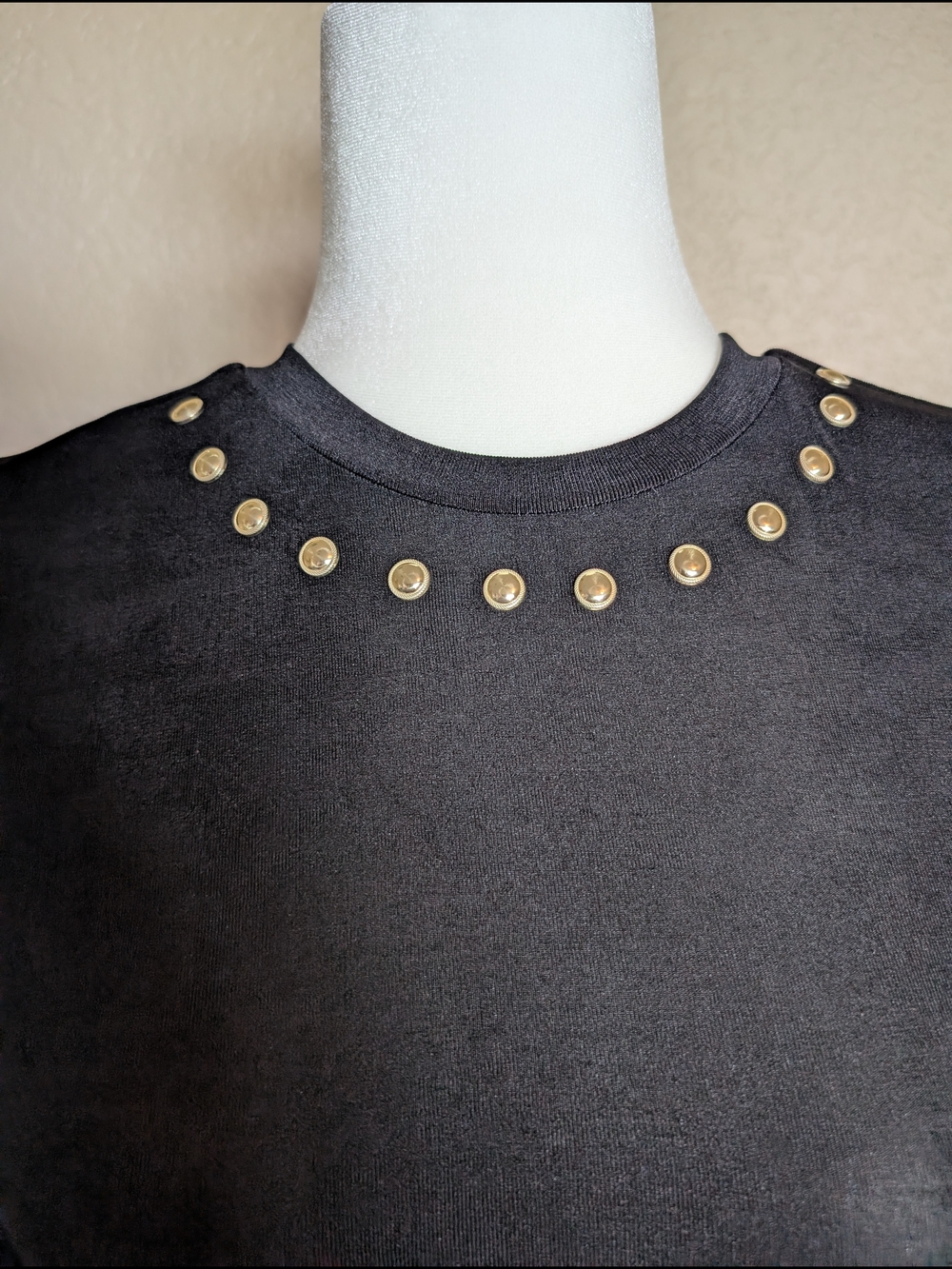 Michael Kors Black Long Sleeve Dress with Gold Stud Neckline - Picture 2 of 6